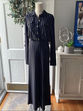 Ralph Lauren Navy and White Pinstriped Pantsuit